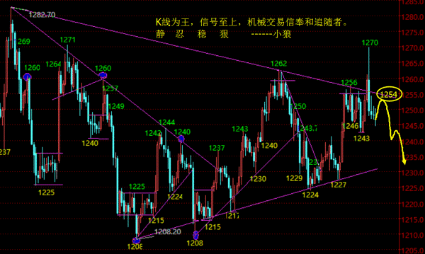 小狼:黄金回归整理,1254下做空看回撤