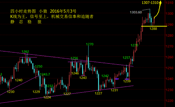 小狼:黄金今日看多1310,调整不是见顶