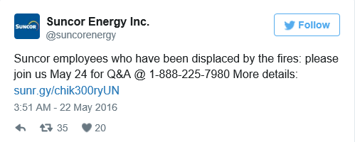 5月16日的野火导致这些营地被紧急疏散。 665-unit Blacksand Executive Lodge工作营更是毁于火灾之中,所幸没有造成人员受伤或死亡。该市北部的一些营地于5月20日收到解除疏散令。