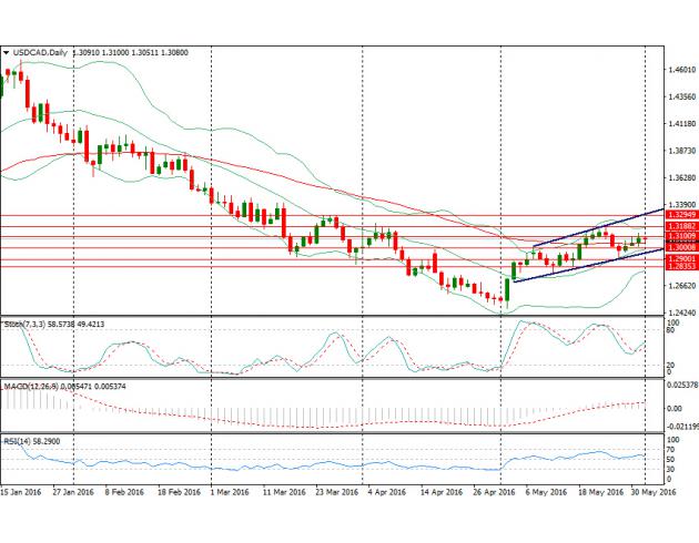 日线图上来看,美元兑加元仍处于上升通道之中,但MACD能量柱持续缩短,汇价上升动能持续减弱,短线或下测60日均线以及布林带中轨;上方阻力位于1.31关口、1.3187(5月24日高点)以及1.3295(3月24日高点);下方支撑位于1.30关口、1.2910(5月26日低点)以及1.2836(5月17日低点)。